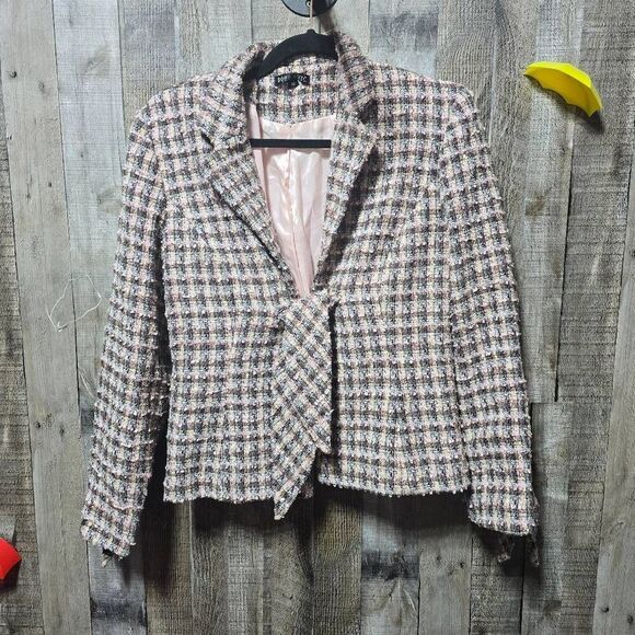 Boho Chic Vintage Y2K Pink Tweed Blazer - Picture 1 of 4